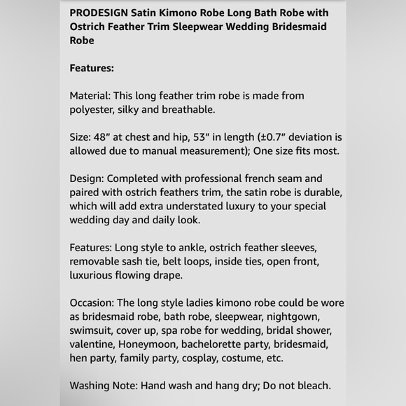 💕PRODESIGN Satin Kimono Robe with Ostrich Feather Trim💕 NWT - Picture 13 of 13